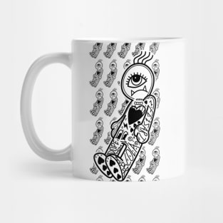 Dope little one eye monster cartoon ink-pencil black-and-white illustration Mug